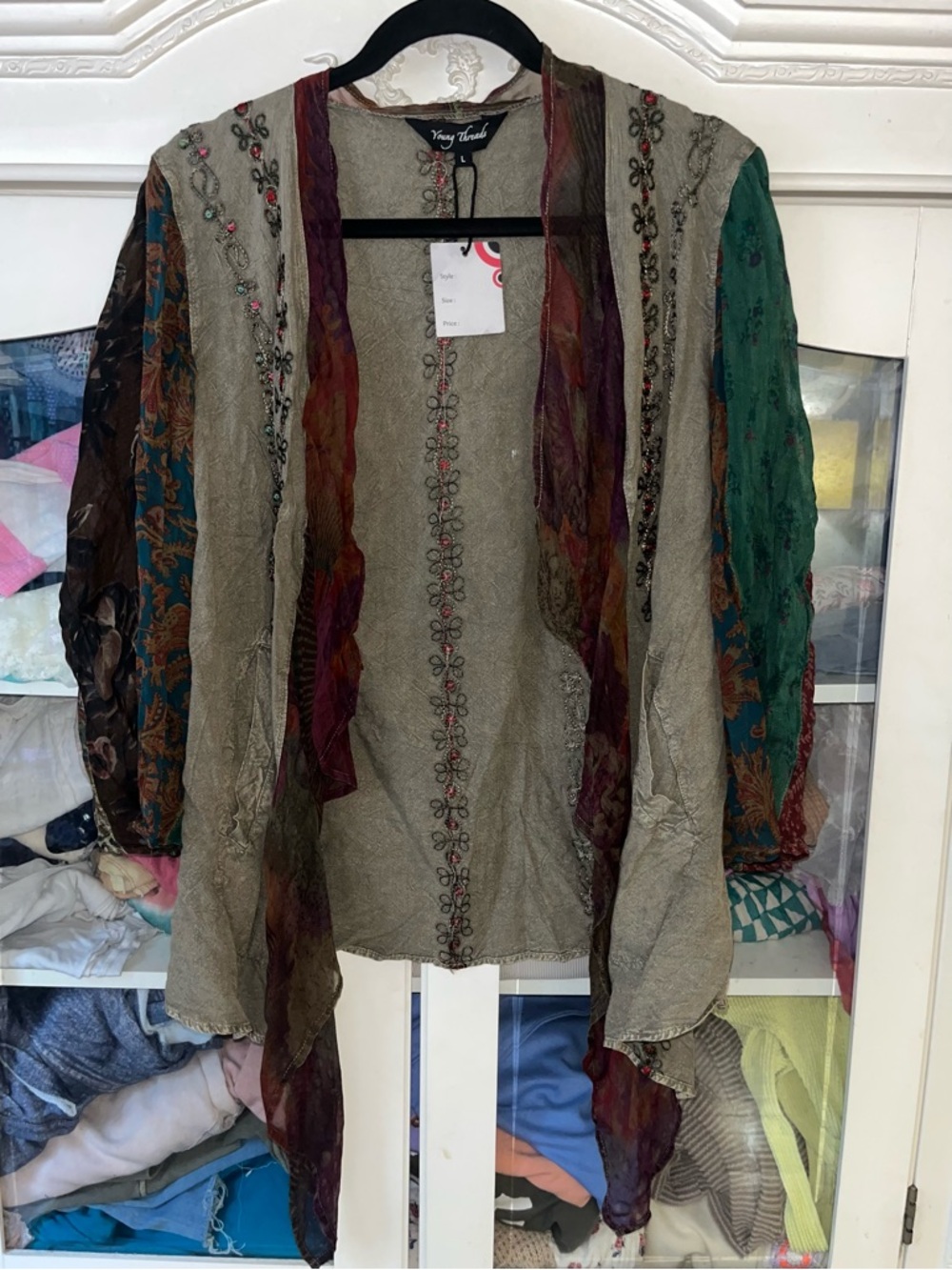 NWT size Large boutique brand Young Threads Embroidered Boho Duster — Multicolor